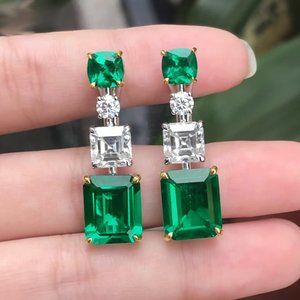 Gorgeous 925 Silver Drop Green Crystal Earrings